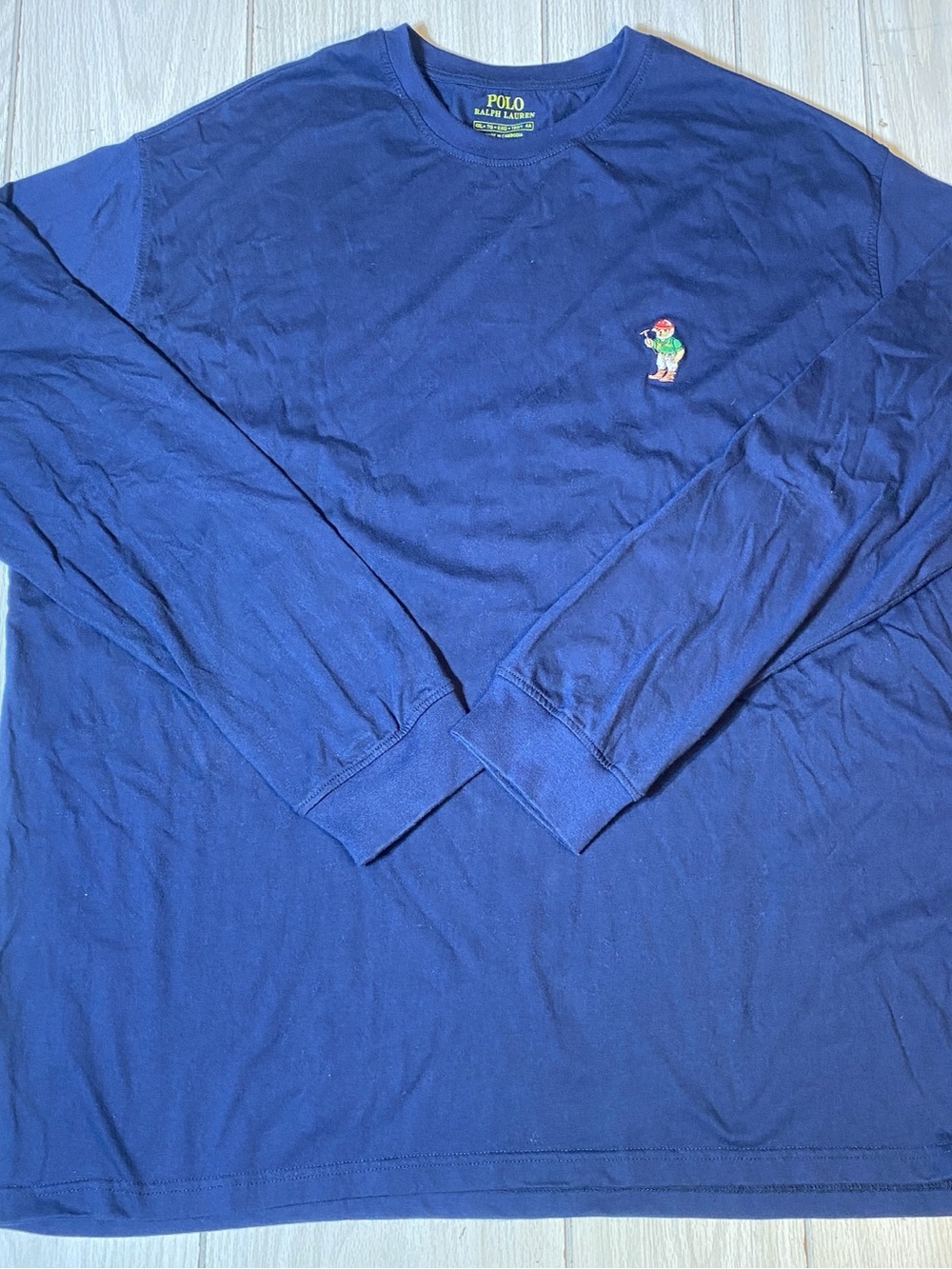 Polo Ralph Lauren Long Sleeve T-Shirt Men's 4XL Blue Embroidered Bear Logo